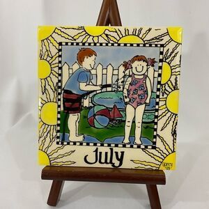 Vintage Month July Nancy DeYoung H&R Johnson Ceramic Calendar Tile Trivet